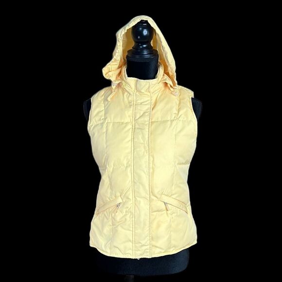 Talbots | Yellow Sleeveless Puffer Vest w Goodedown & Hidden Hoodie| Size Small - Picture 1 of 15